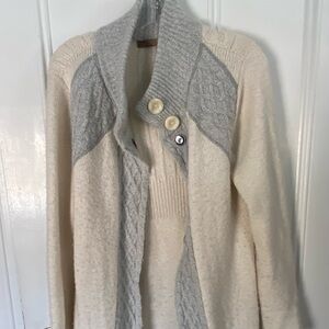 Prana Angelica Cardigan Sweater Women’s XL Duster Long White Gray Snap Button